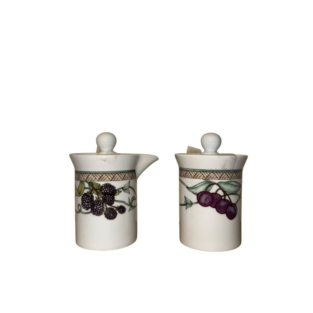 Dansk Urban Fruits Creamer & Sugar Set 5" Tall Stoneware Made In Portugal